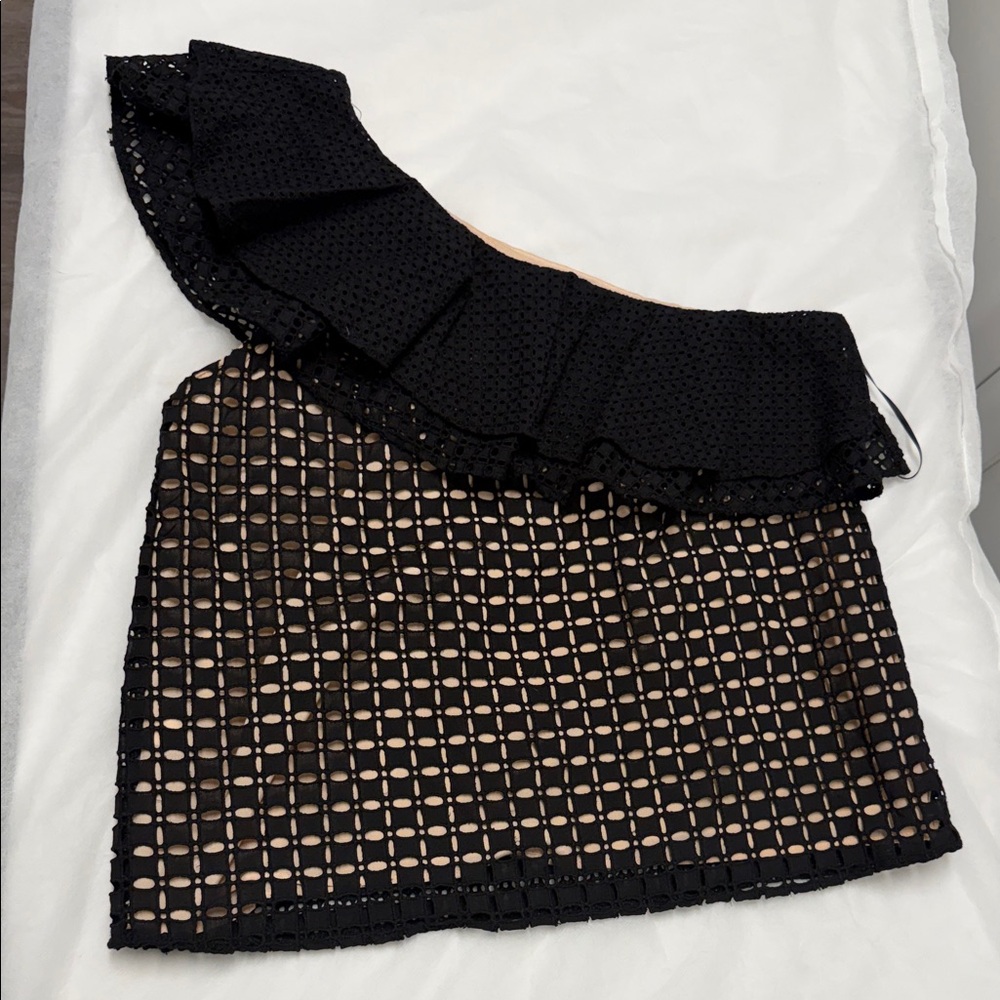 J. Crew Black One-Shoulder Eyelet Mini Skirt
